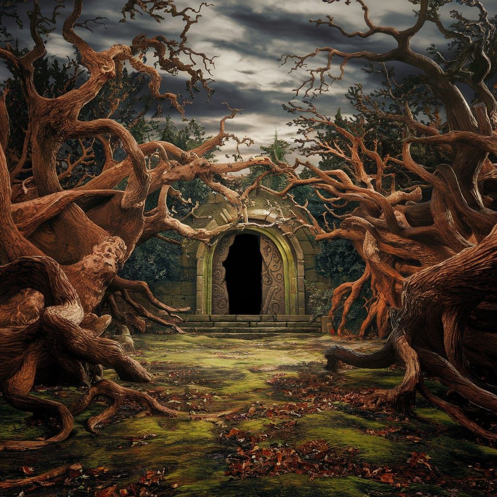 Dark Forest Stone Structure Matte Painting