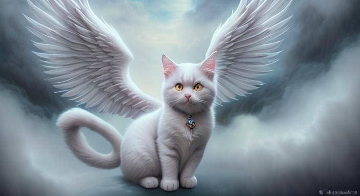 Cat heaven, 13 cute fluffy cats with angel wings playing, wa...