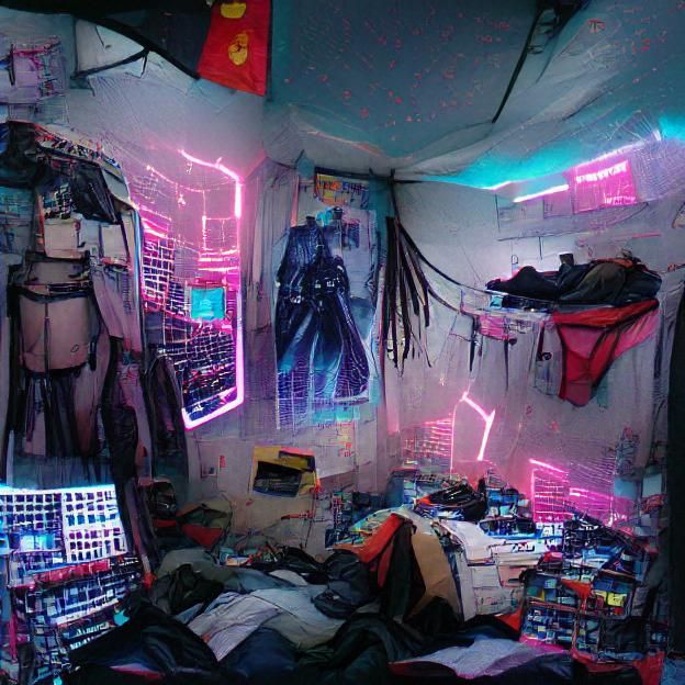 messy Cyberpunk bedroom