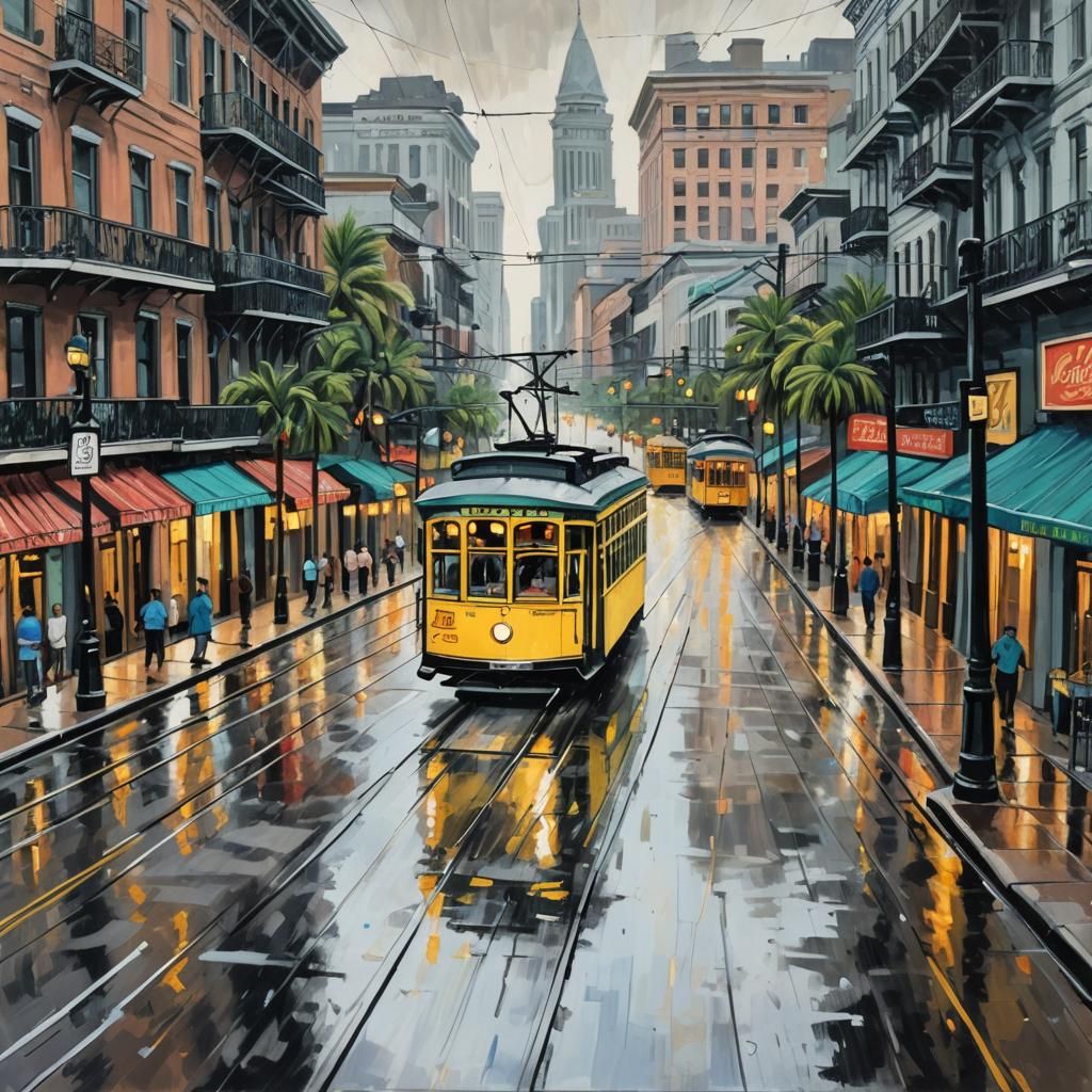 Streetcar rolling down Street in New Orleans - AI Generated Artwork ...