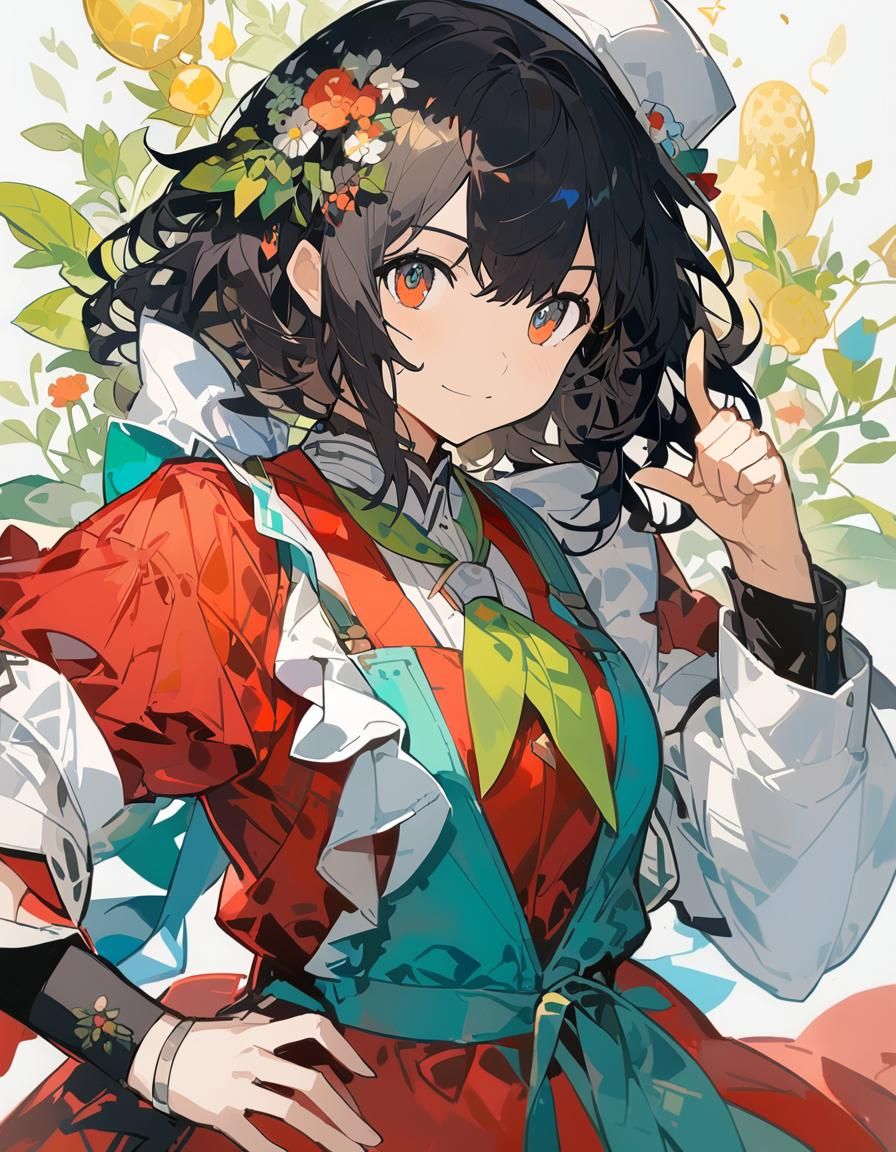 Mature Woman in Red Dress with White Bow