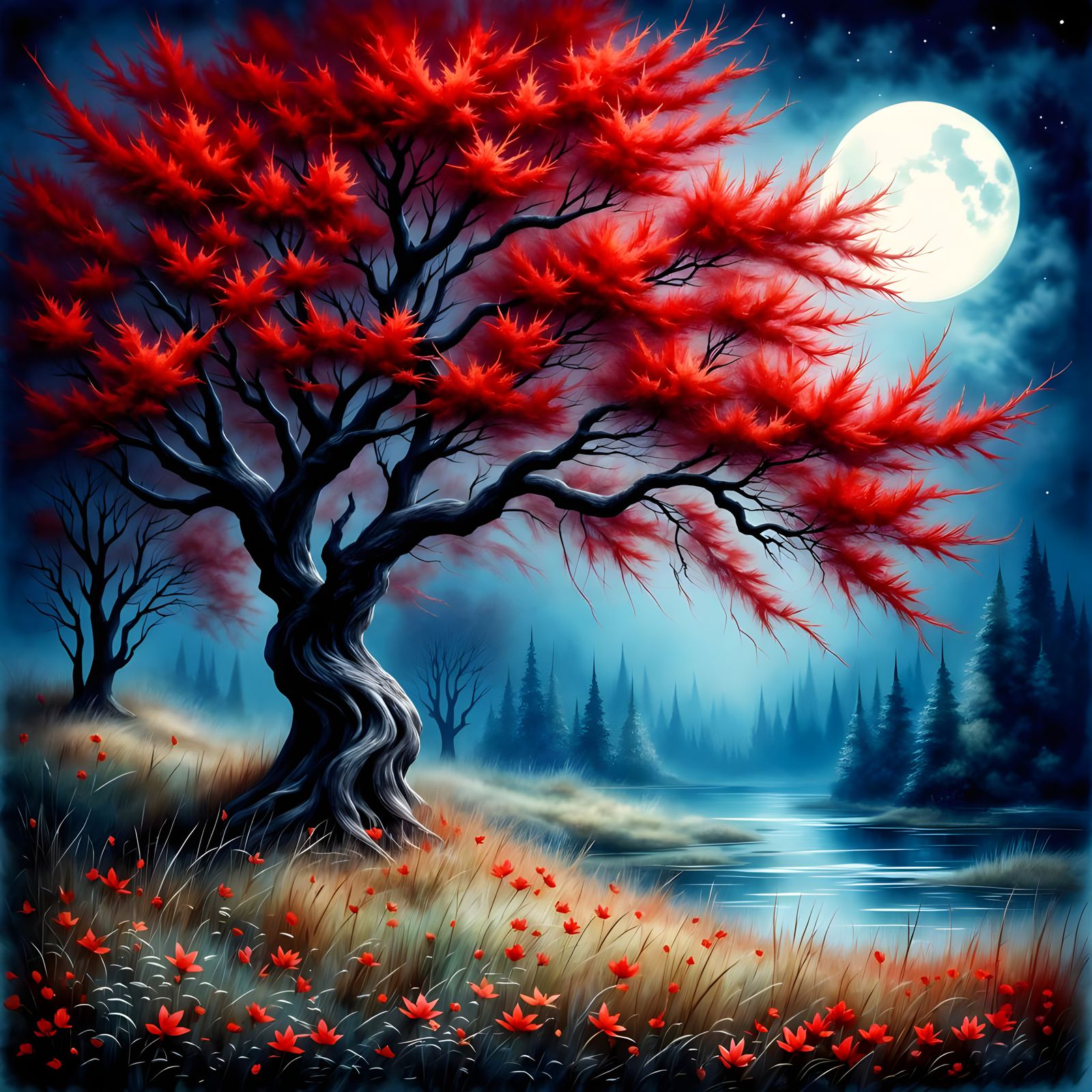 Fiery Red Tree  by @Oblique Lens