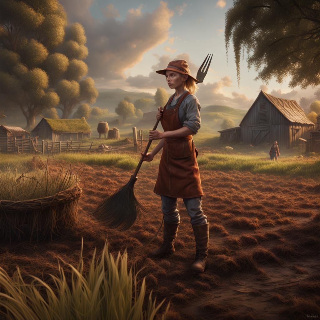 Brooke Monk holds a pitchfork while working on the farm. AI Generated