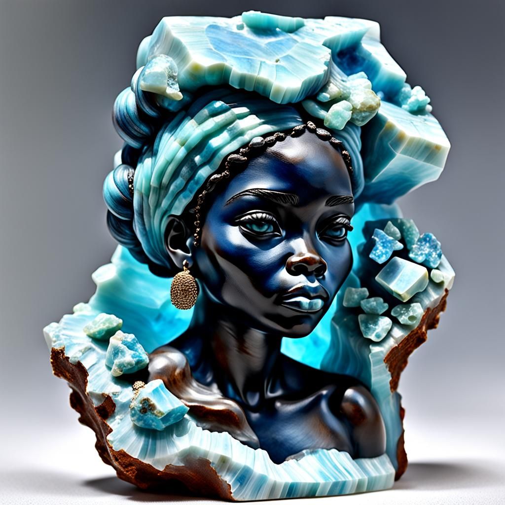 Larimar Rough sculpture of beautiful Dominican Lady ...