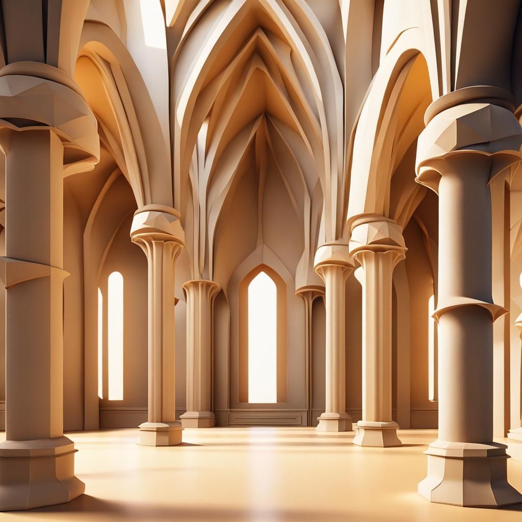Highly detailed Romanesque cathedral interior, with round headed arches