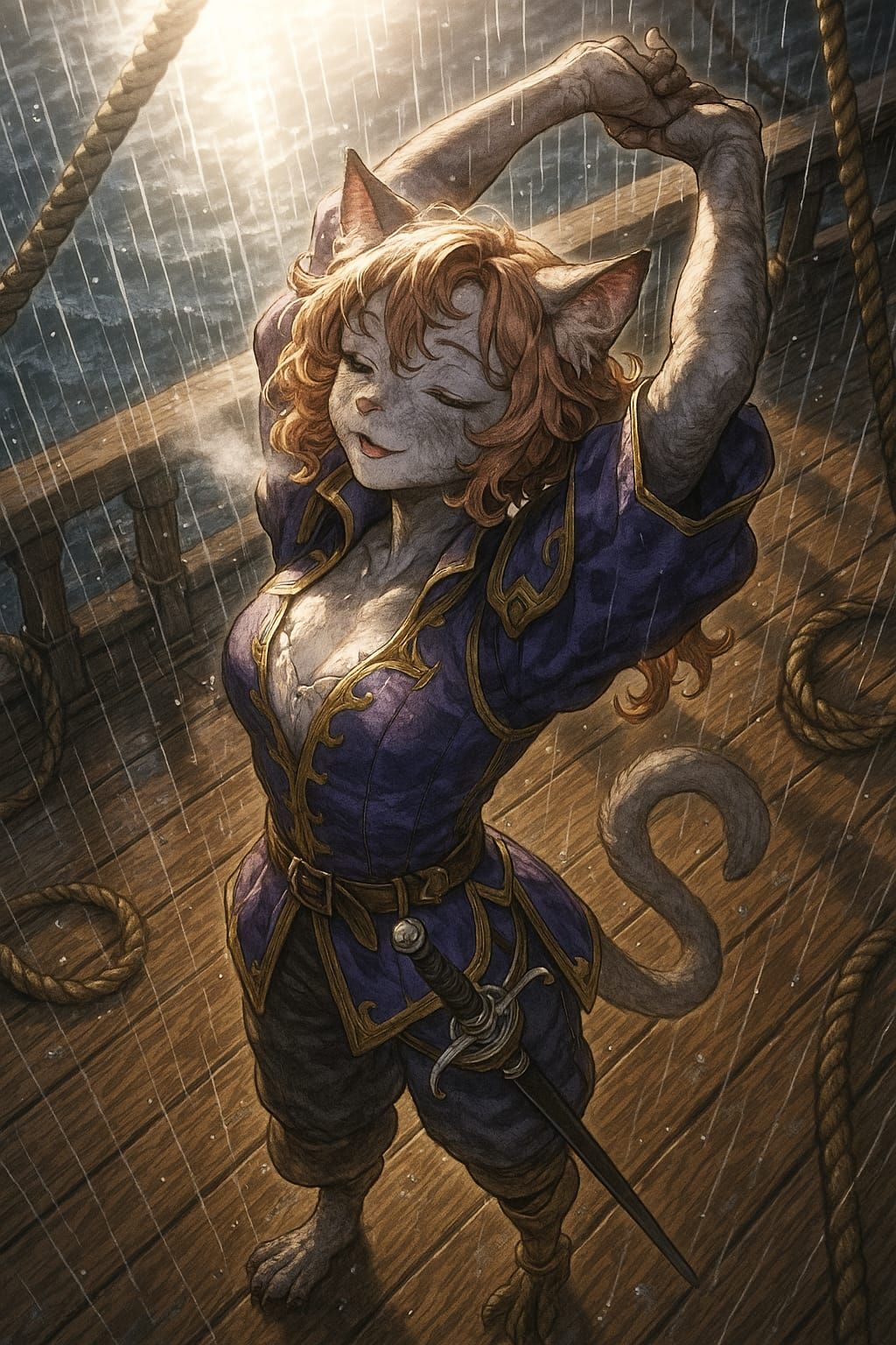 Captain Stretching in the Rain