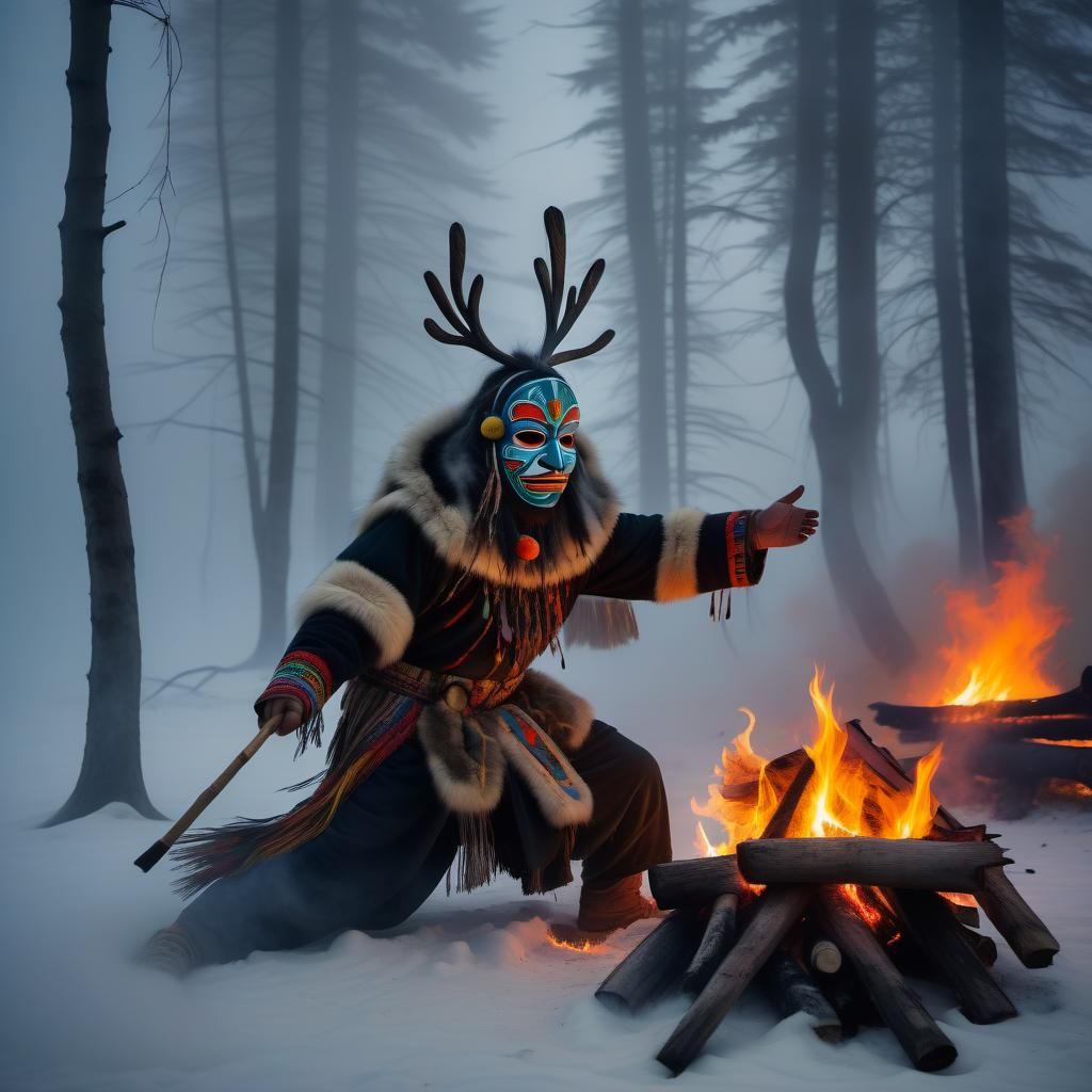 Inuit shaman in ritual mask - AI Generated Artwork - NightCafe Creator