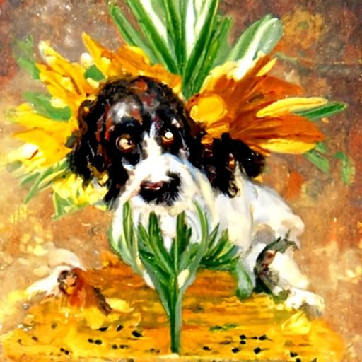 Cocker spaniel in the daisies oil painting by James Gurney