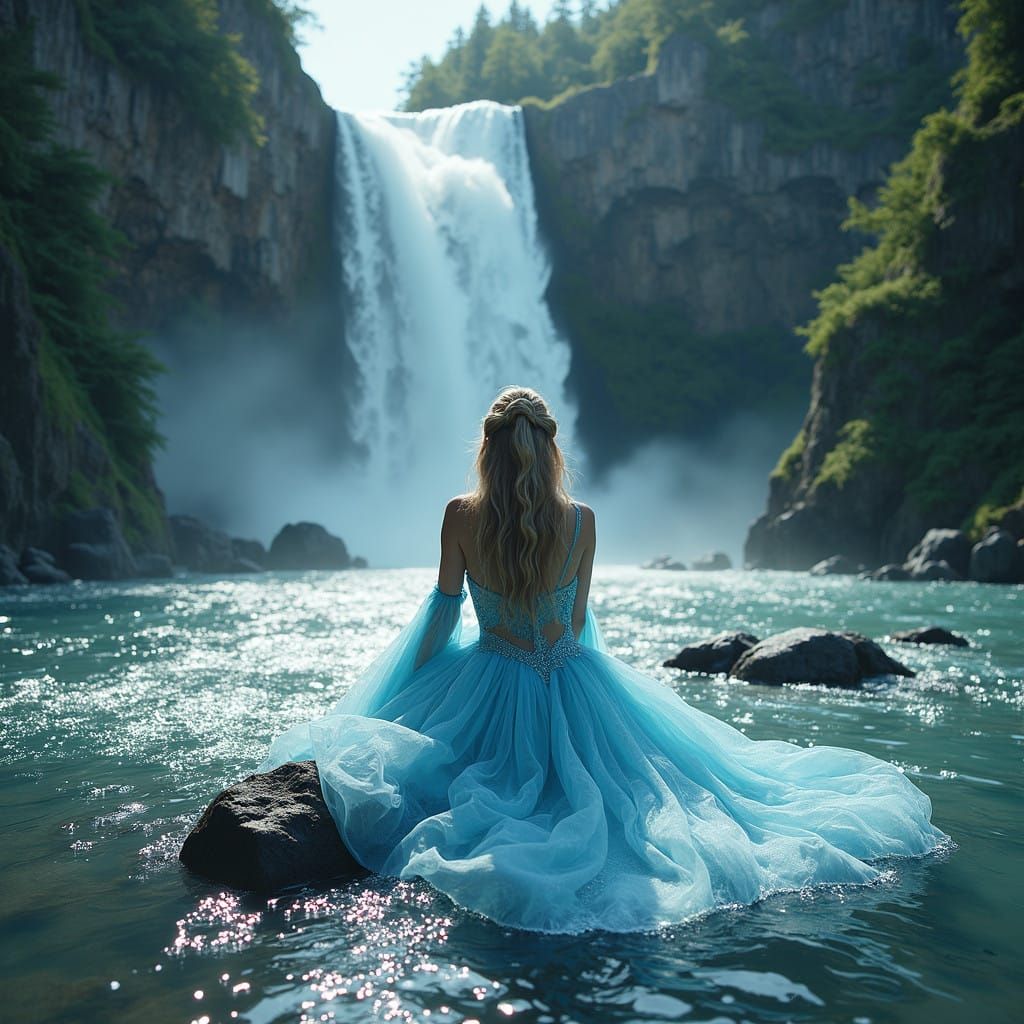 Fierce Nordic Goddess Adorned in Sparkling Glacier Blue Gown