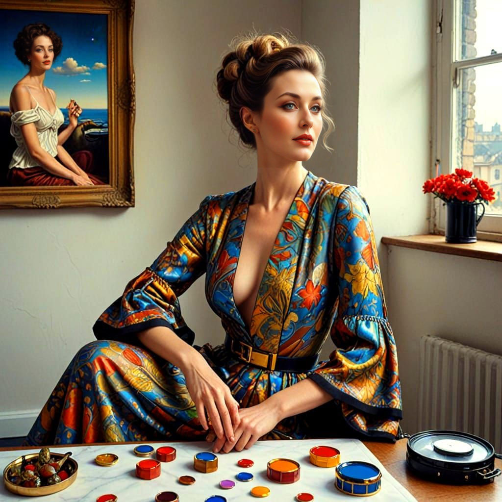 Elegant Woman in a Vibrant Surrealistic Landscape