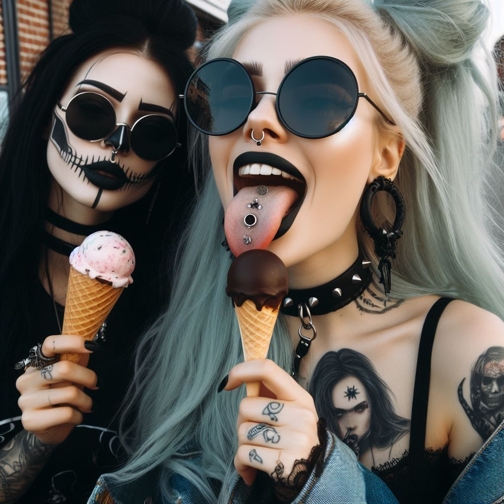 Gothic punk rock girl sticking out tongue