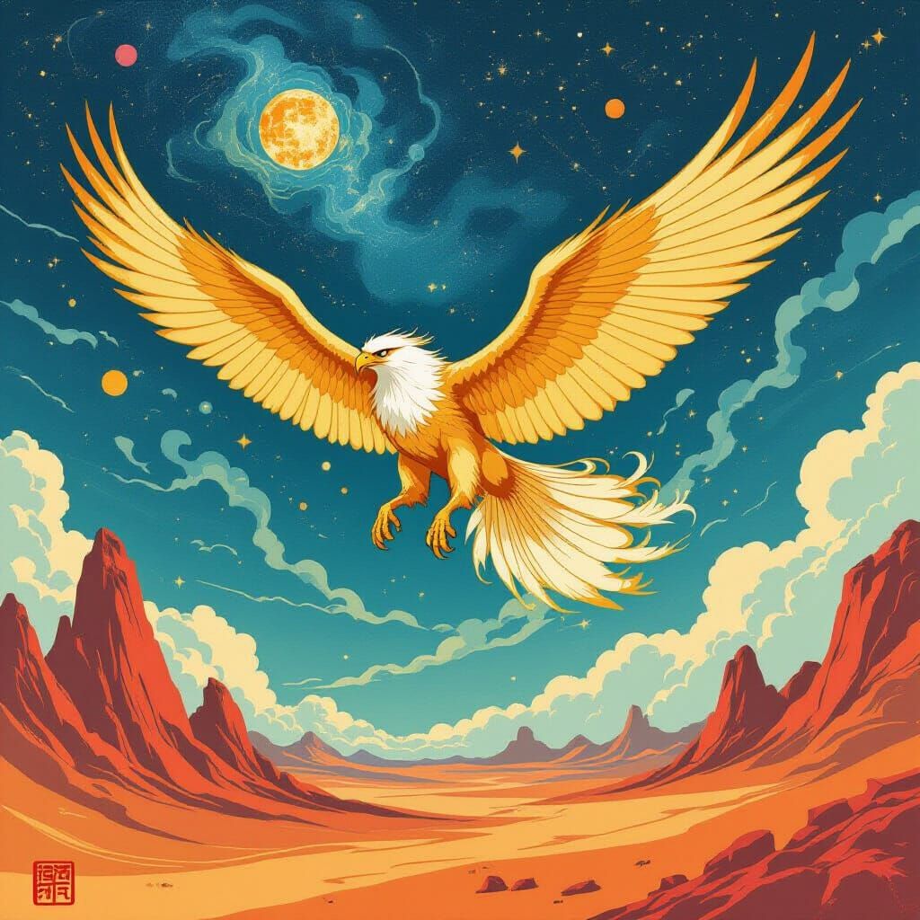 Celestial Griffin Soaring Through Cosmic Skies