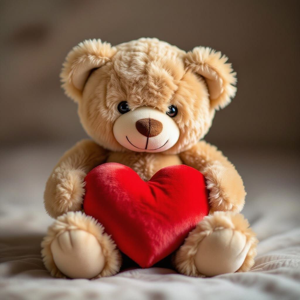 Cuddly Teddy Bear Holding a Red Heart
