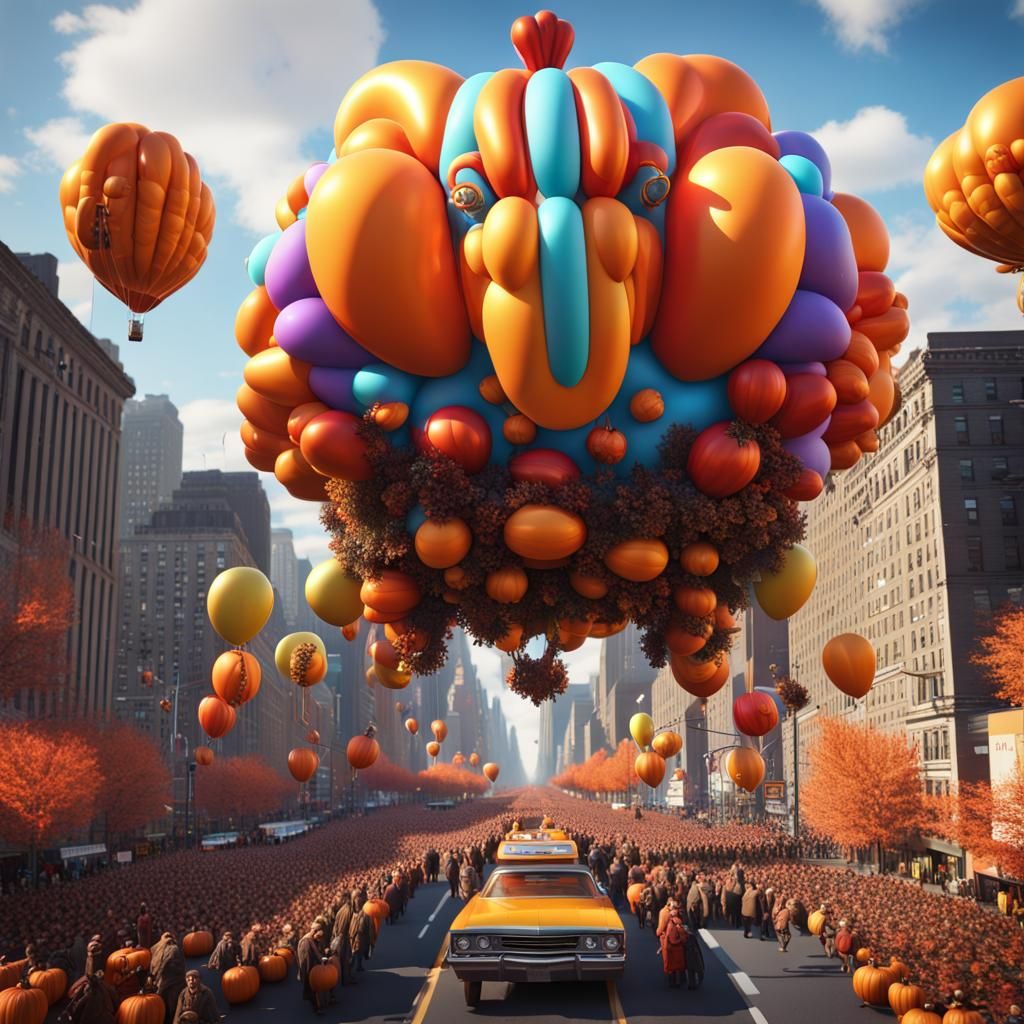 1970s NYC Thanksgiving Balloon Parade: Detailed Matte Painti...