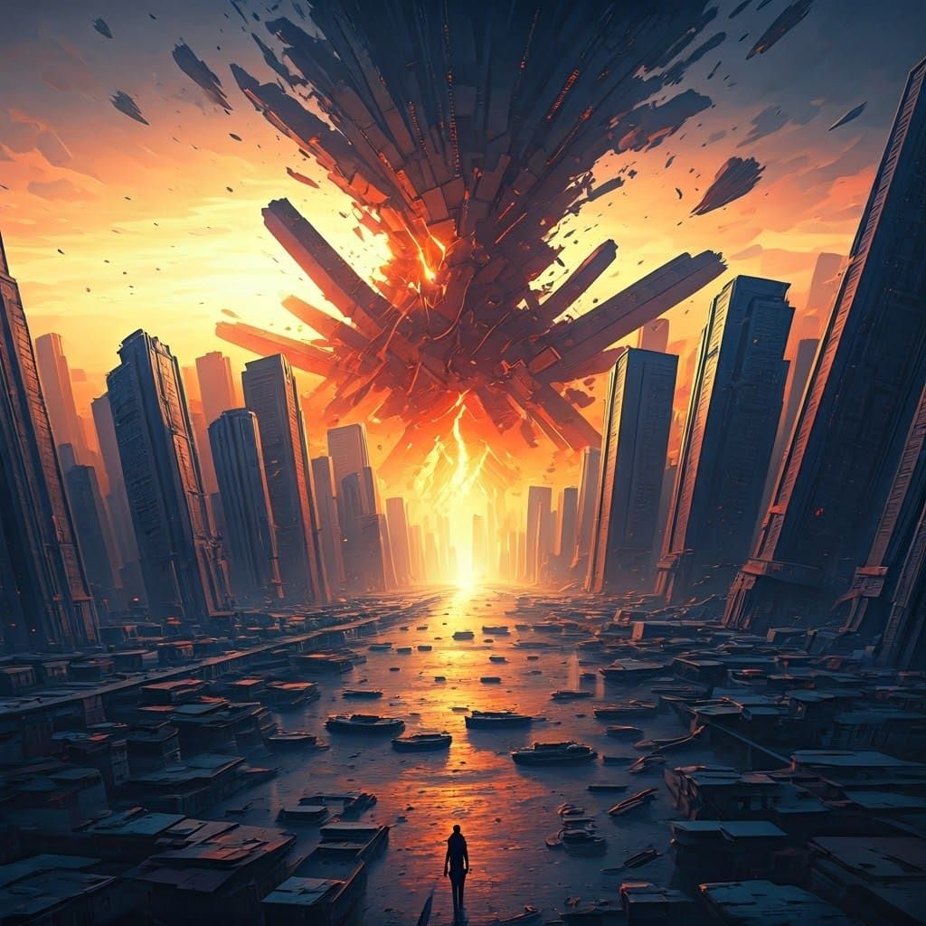 Dramatic Earthquake Devastates a Vibrant Cityscape in Cyberp...