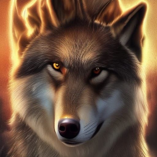 female wolf with red eyes and a clean clear golden black fur...