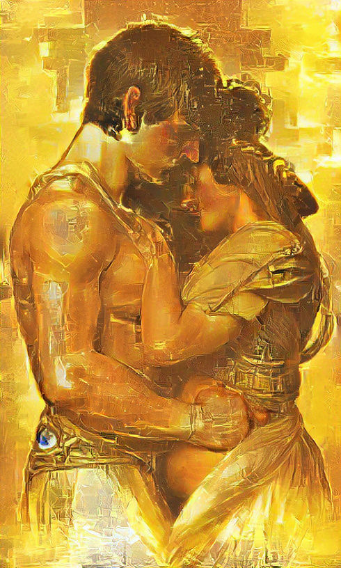 “The Kiss” by Gustav Klimt… reimagined with Viking lovers…