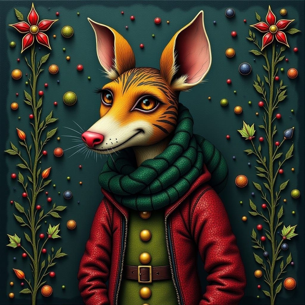 <lora:Quirk On A Whim:1.0> ILLUSTRATION, army, Christmas, Holly, UHD, intricately detailed, muted colors with bright accents,