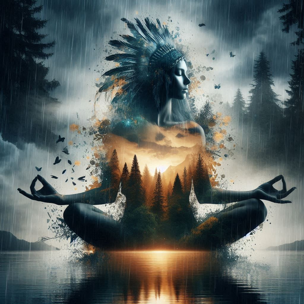 double exposure beautiful fantasy DALL-E 3 portrait landscape..