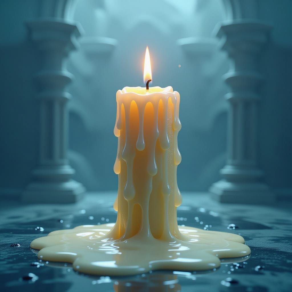 Object appearing to melt upwards, surreal effect, clever lighting, defying gravity. illusion of a candle ...  by @Veralith
