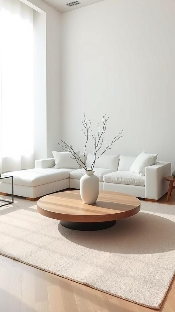 This image showcases a modern, minimalist living room with a clean and