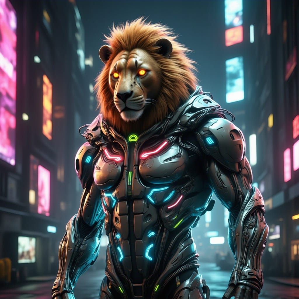 <lora:Beast Wars:1.0> Humanoid an awe-inspiring cybernetic half lion - cheetah this is a product of advanced technology and nature’s eleganc...