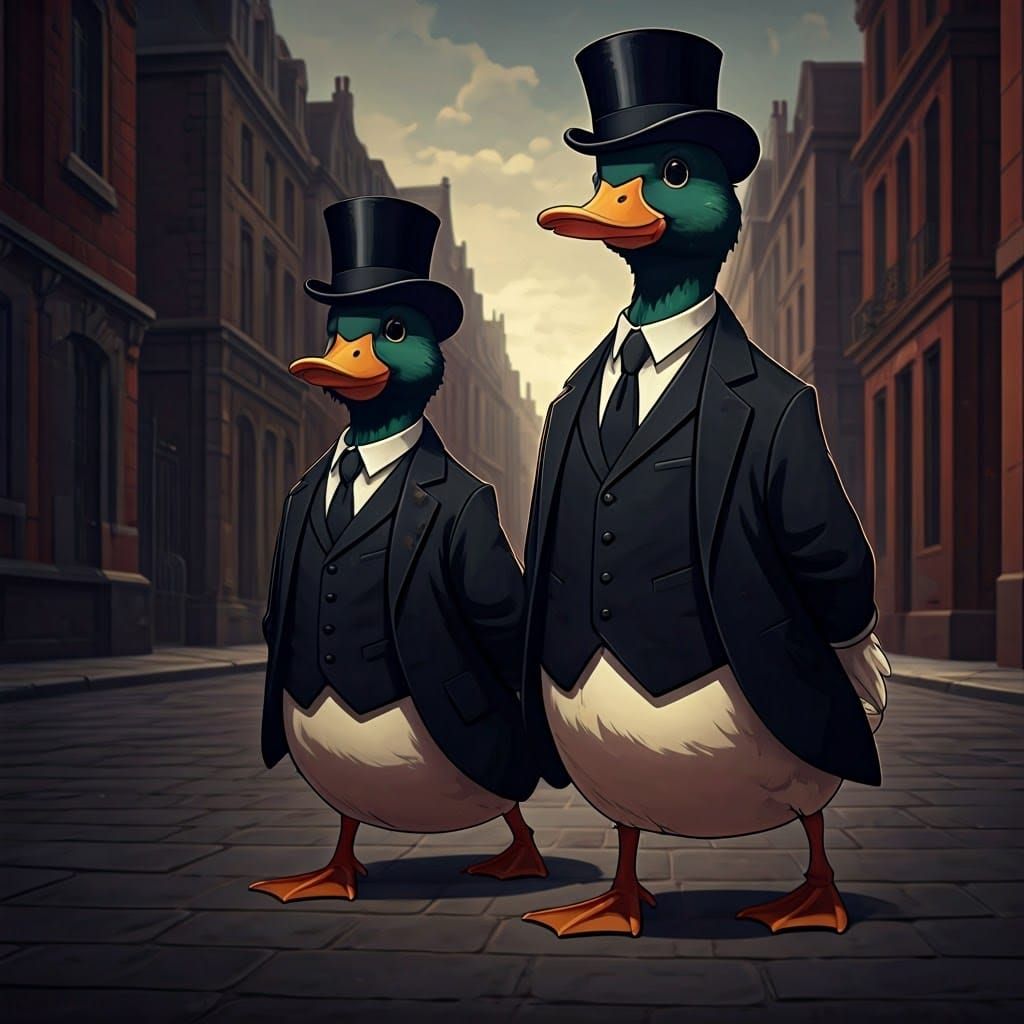 Ducks in Suits: Anime-Style Street Scene