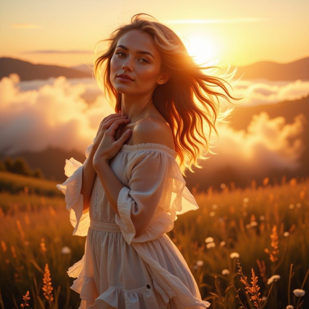 Rosie woman, ready for her ride
Steps of courage, with each stride
Sunrise kisses her with warmth untold
Adventures pulse in hues of gold <l...