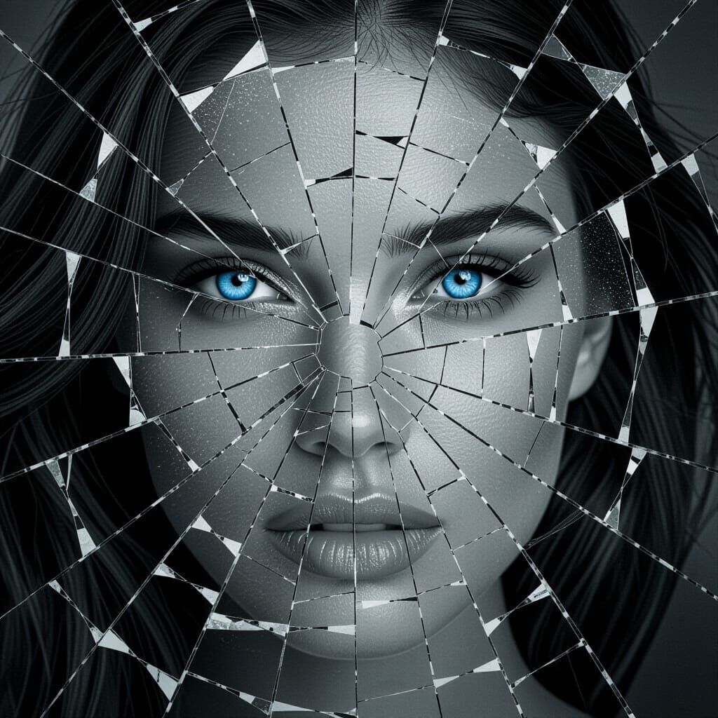 Dramatic Portrait in Grayscale with Blue Eye