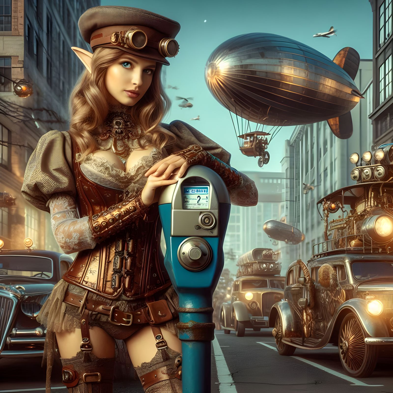 Steampunk elf and parkmeter