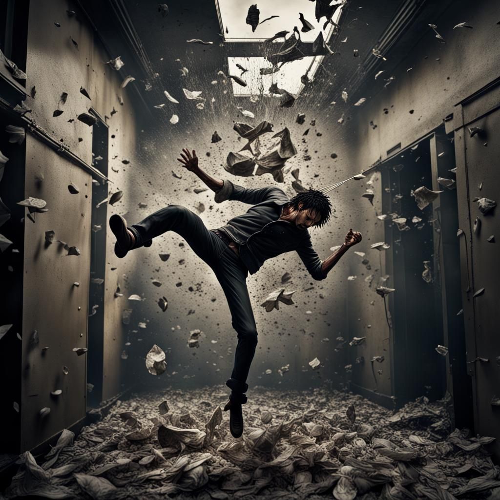 A person falling apart one piece at a time