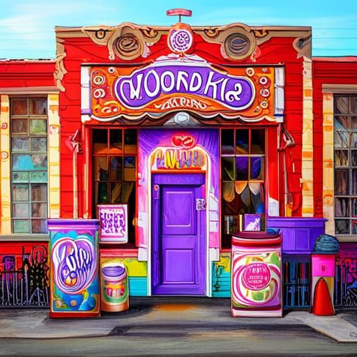 Intricate Fun Willy Wonka Candy Shop With All Types Of Candy On Display Ai Generated Artwork 1295