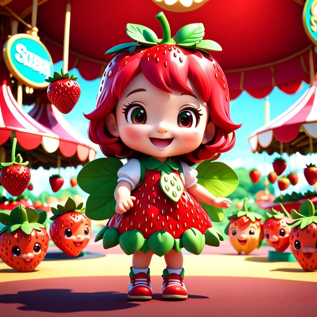 Cute Chibi Strawberry At A Strawberry Festival - AI Generated Artwork ...