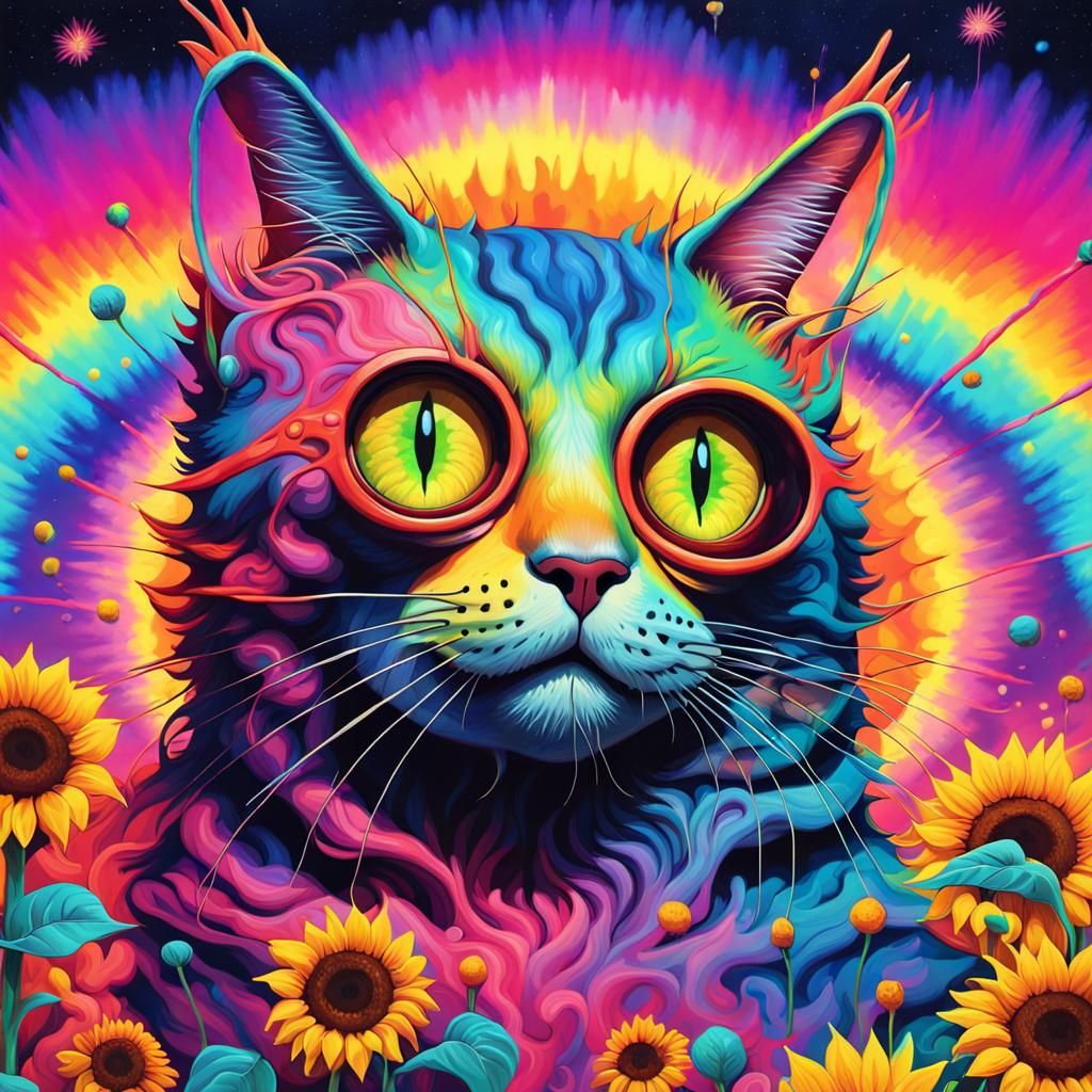 🍒 👻👻👻👻👻👻Starry Electric Lighting Cat Tie Dye Sunflowers Rainbow ...