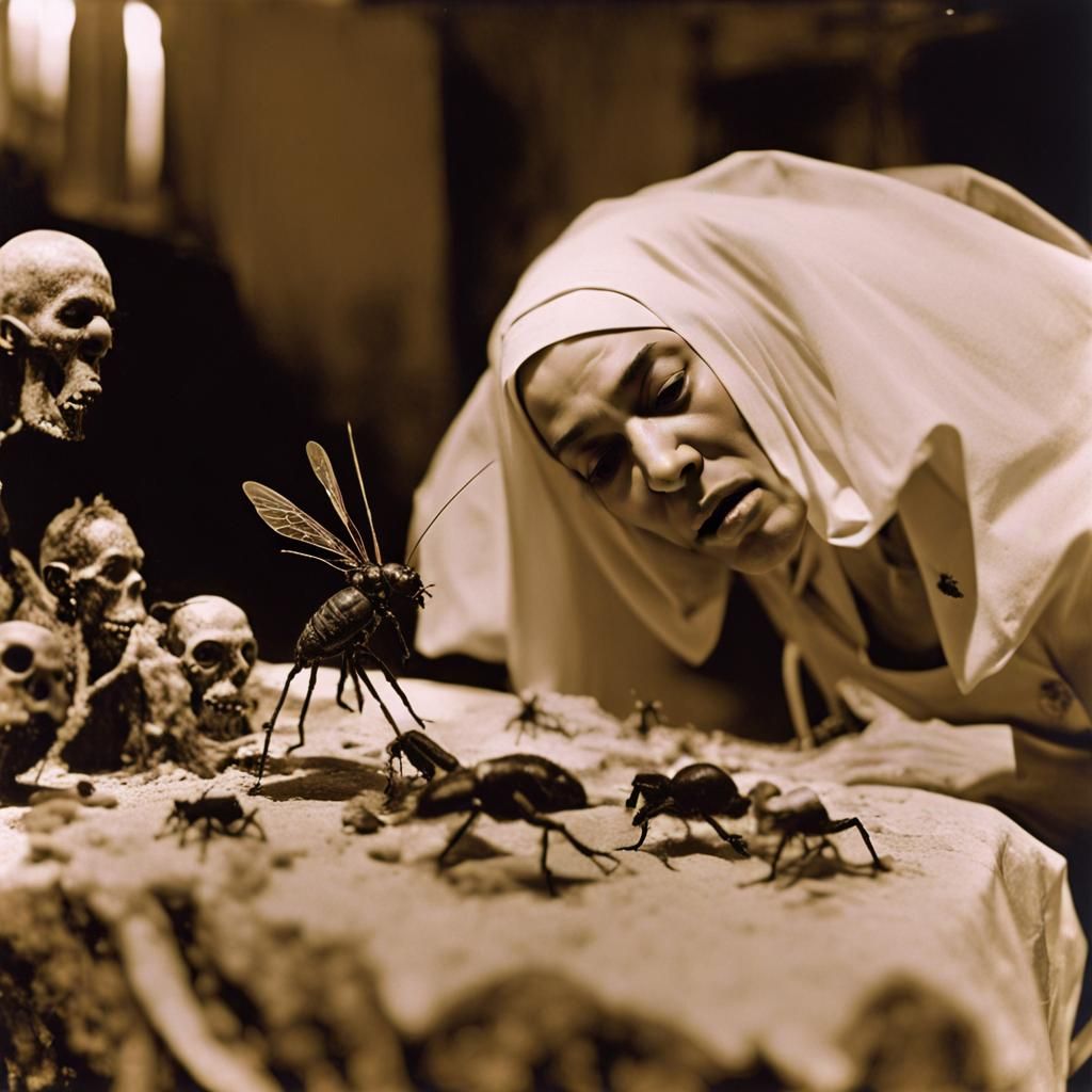 Surreal Insect and Individual in Dada Expressionist Style