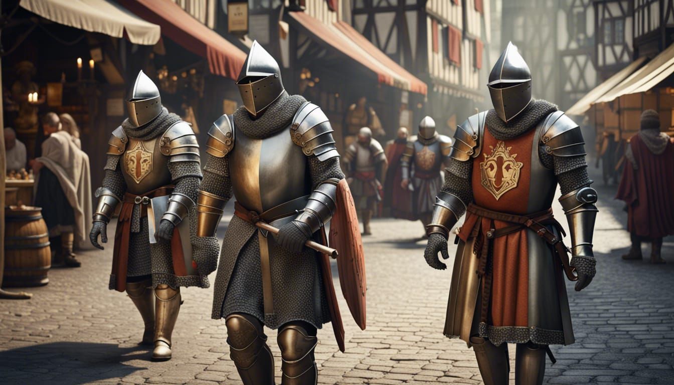 Knights At A Medieval Market - Ai Generated Artwork - Nightcafe Creator