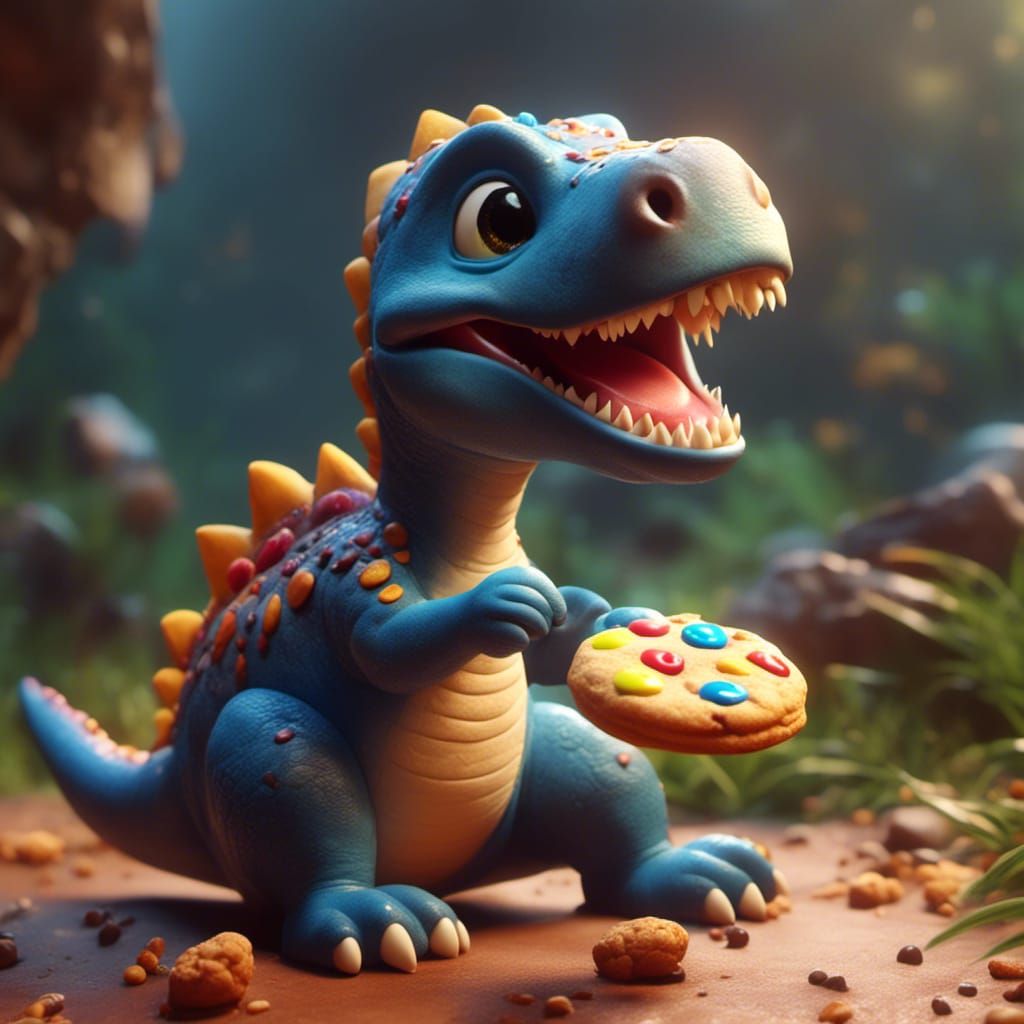 <lora:Kyoot:1.0> <lora:Enigmatic:1.0> baby dinosaur eating a...