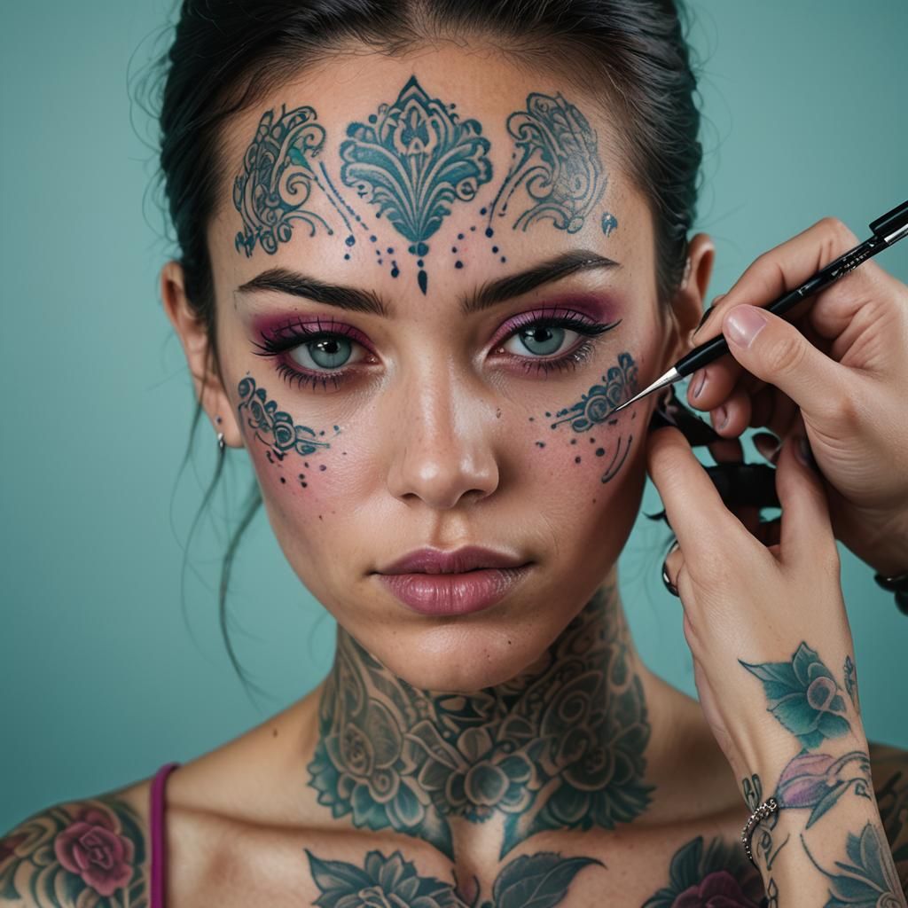 A tattoo artist is performing a facial tattoo on a twelve-year-old girl.