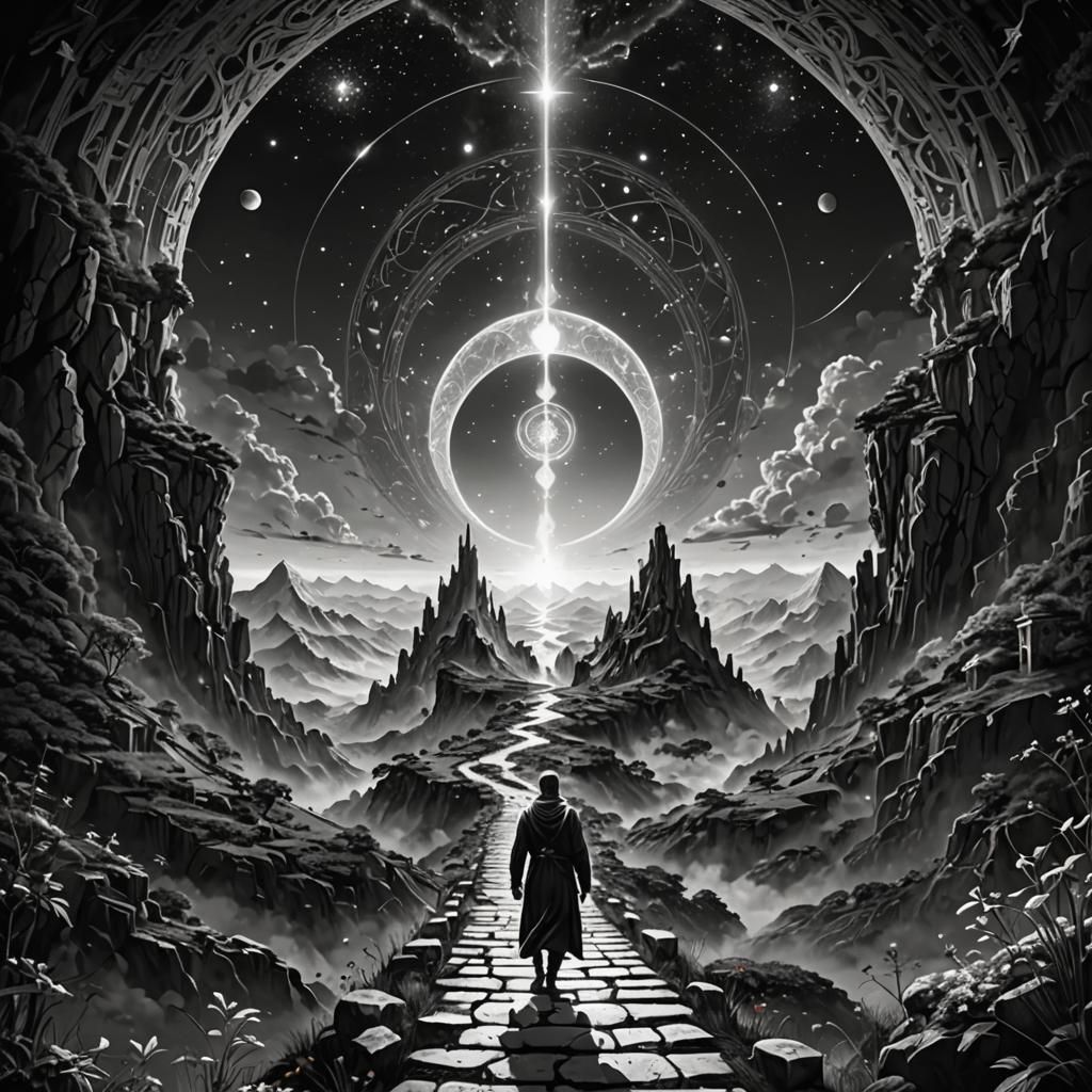 black and white. spiritual path, ascension to other realms