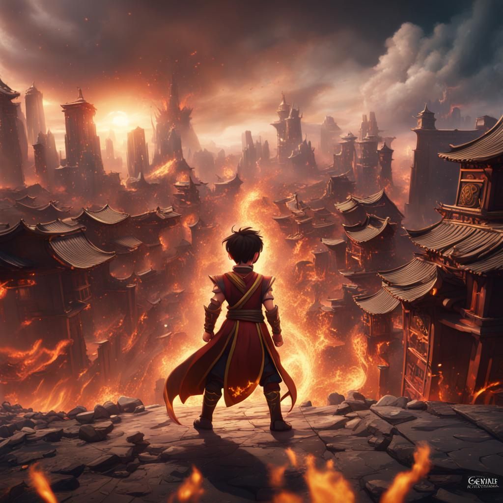Prince zuko destroying a city chibi