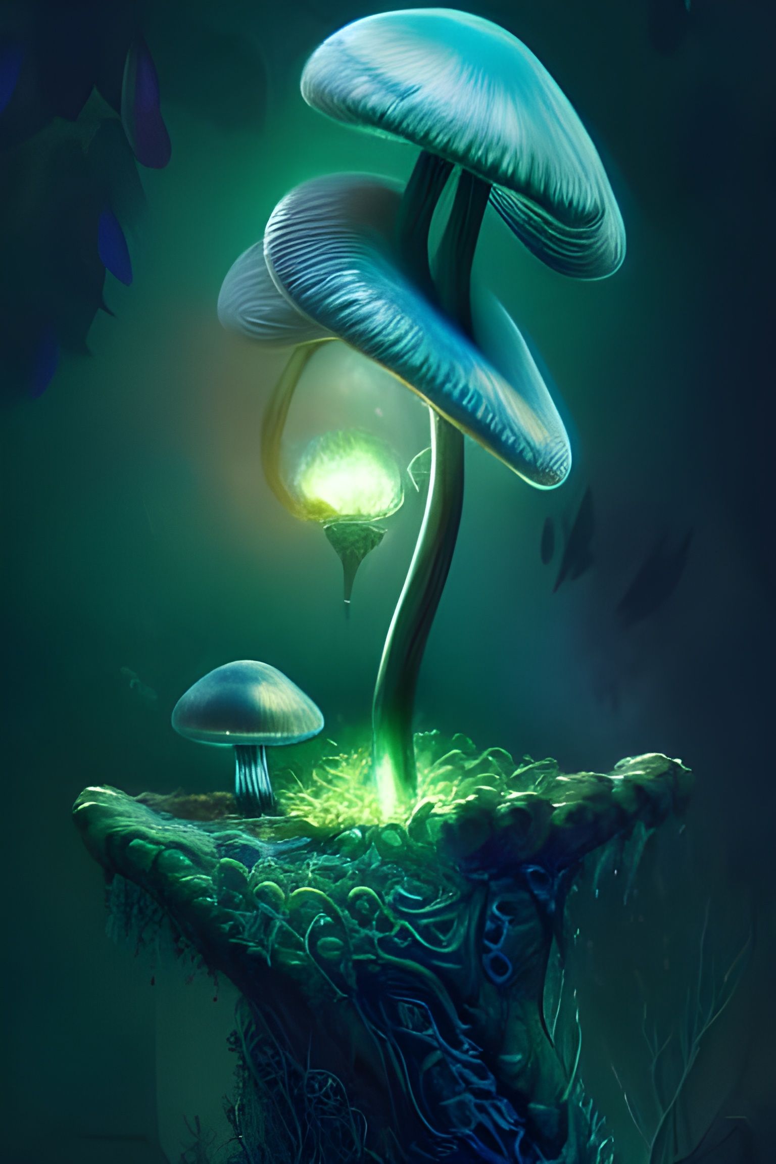 Glowing magical mushrooms undefined