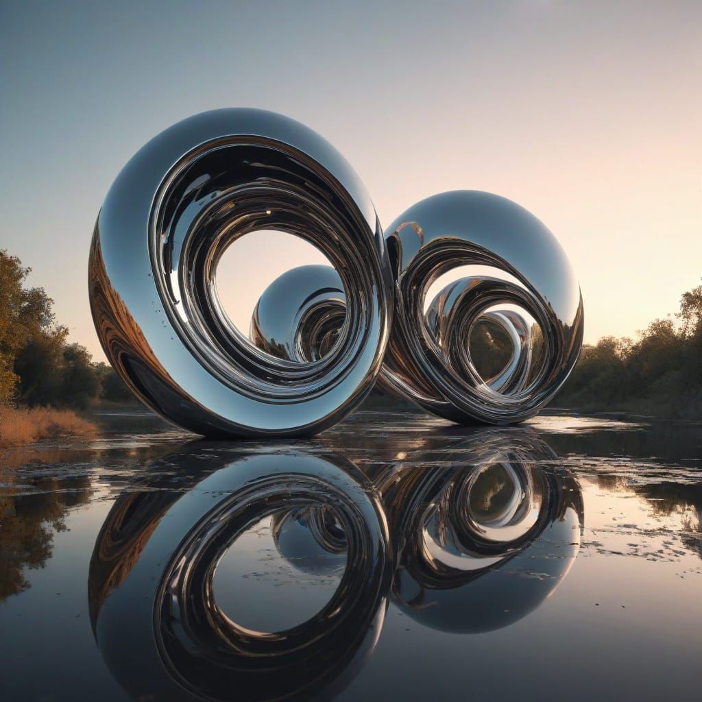 Surreal Futuristic Sculpture in Ultra-Reflective Metallic  by @Kosh