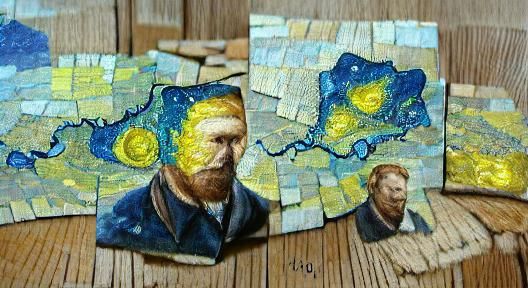Starry night made out of tiny tile pictures of Vincent Van G...