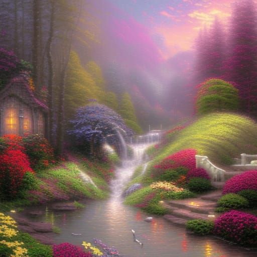 Ethereal Heart Dance in a Kinkade-esque Style