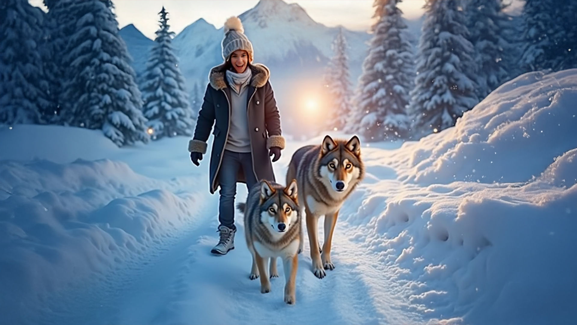 Man and wolves in the snow!