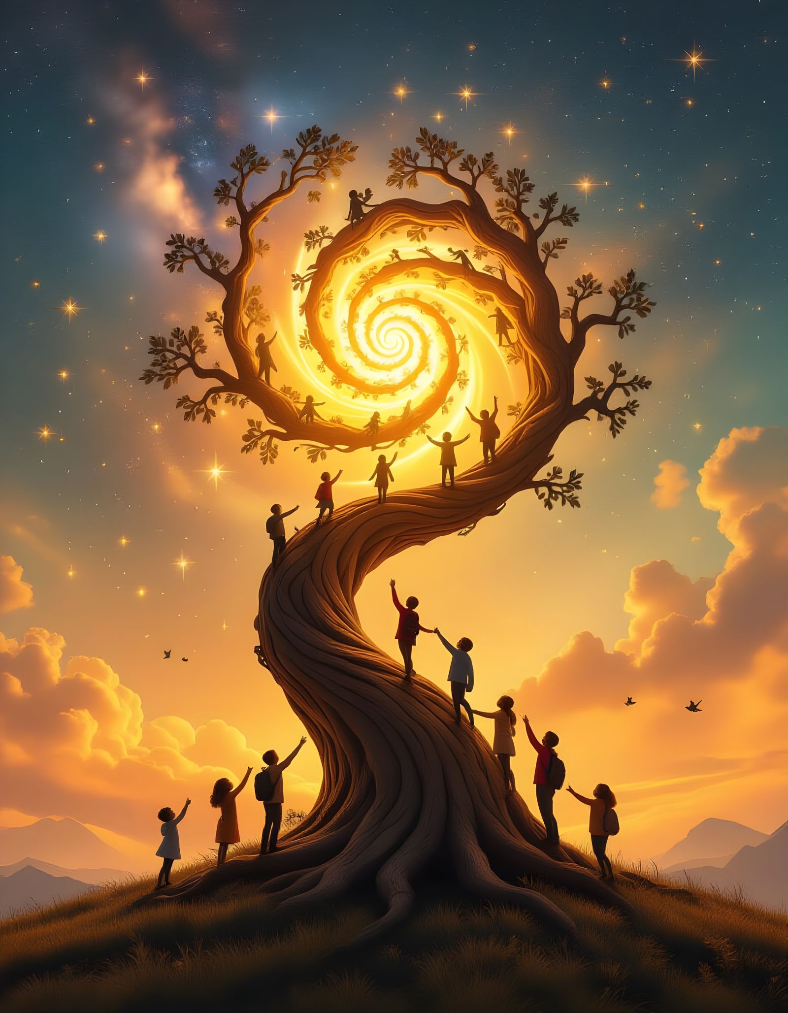 Spiraling Tree of Life: Ascent to Golden Light