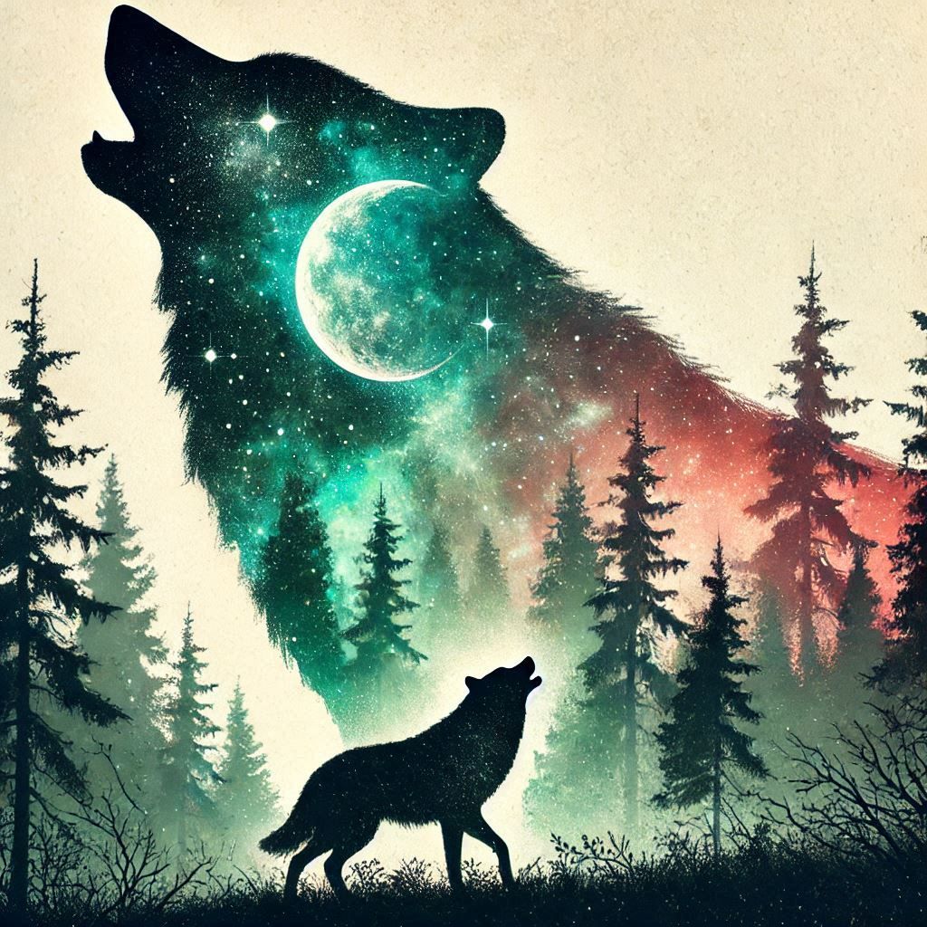 Wolf double exposure