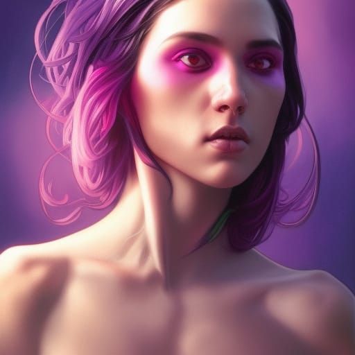 purple venom standing in front of a purple and pink sunset