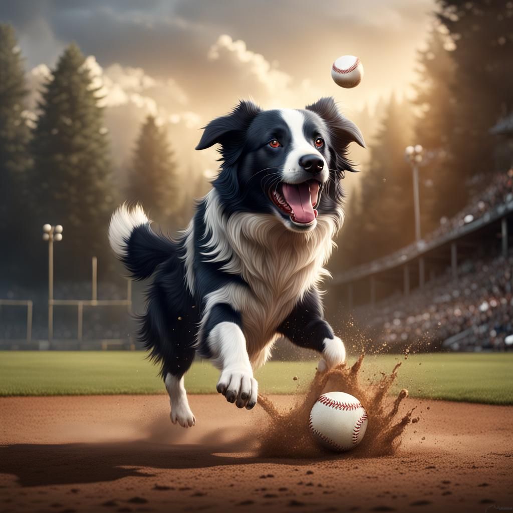 dog playing baseball  by @boranus dongus