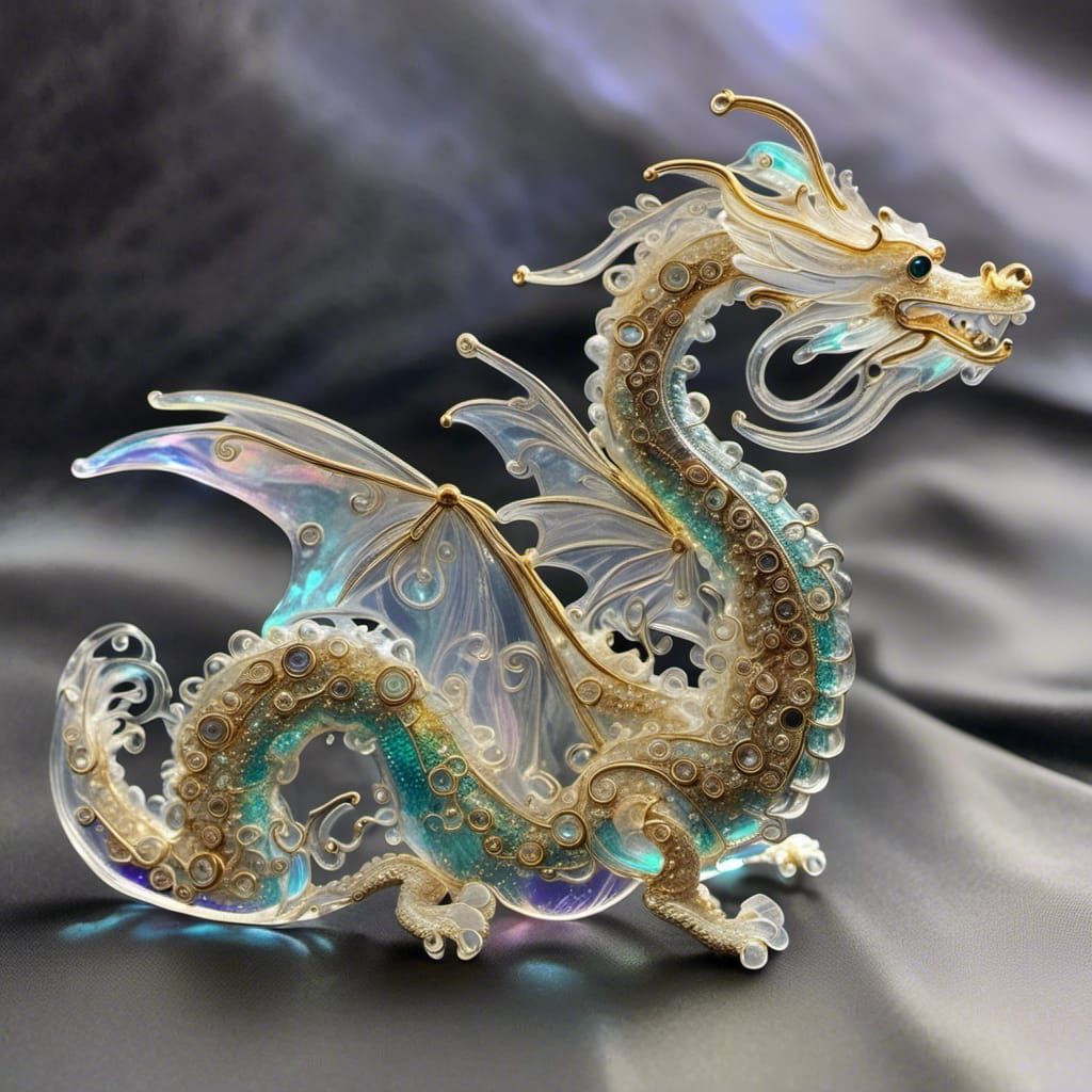 Magnificent iridescent dragon <lora:Gilt-Filament Glass:0.7> 